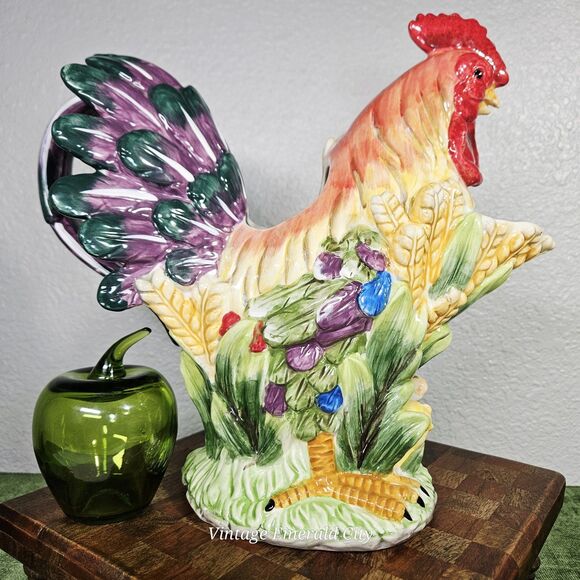 Vtg Decorative Chicken Hand-painted Ceramic 3D Rooster Pitcher Bird Water Jug - Picture 2 of 12